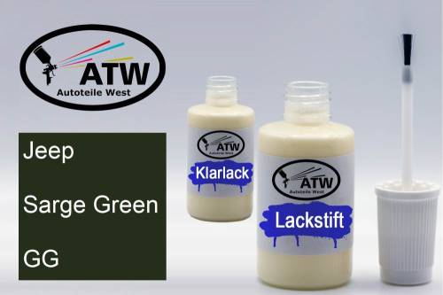 Jeep, Sarge Green, GG: 20ml Lackstift + 20ml Klarlack - Set, von ATW Autoteile West.